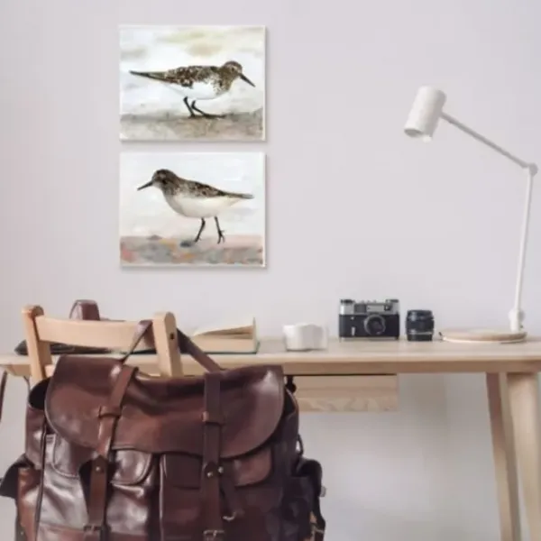 Framed Art-Kirkland's Home Sandpiper On Coast Framed 2Pc Canvas Art Print Set Brown/White/Multi