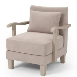 Accent Chairs-Kirkland's Home Sandy Beige Curved Arms Accent Chair Tan