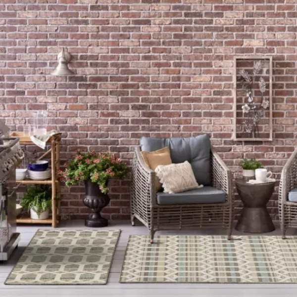 Outdoor Rugs-Kirkland's Home Santorini Fretwork Outdoor Area Rug, 5X7 Brown