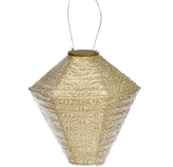 Outdoor Lighting-Kirkland's Home Sashiko Diamond Hanging Led Outdoor Lantern Gold