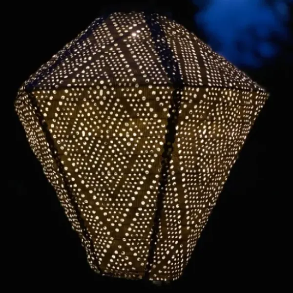 Outdoor Lighting-Kirkland's Home Sashiko Diamond Hanging Led Outdoor Lantern Gold