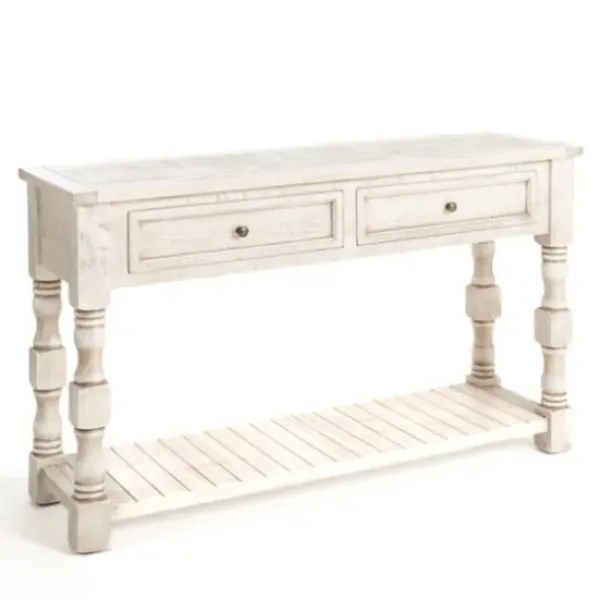 Console Tables-Kirkland's Home Savannah Cream Distressed Console Table Ivory