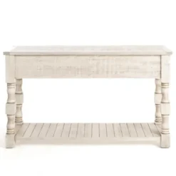 Console Tables-Kirkland's Home Savannah Cream Distressed Console Table Ivory