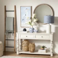 Console Tables-Kirkland's Home Savannah Cream Distressed Console Table Ivory