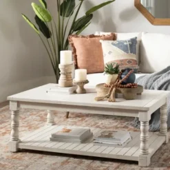 Coffee Tables-Kirkland's Home Savannah Cream Distressed Coffee Table Ivory
