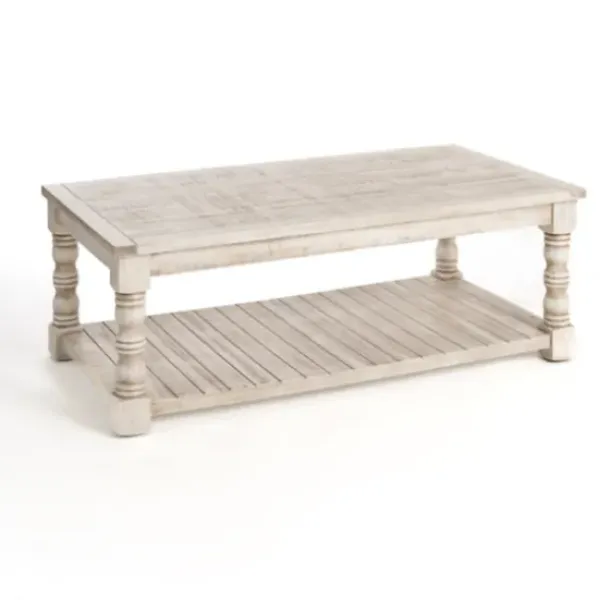 Coffee Tables-Kirkland's Home Savannah Cream Distressed Coffee Table Ivory