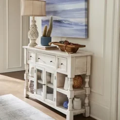 Entryway Furniture-Kirkland's Home Savannah Cream Distressed Cabinet Ivory