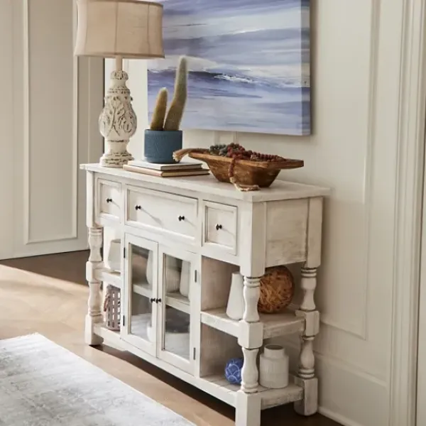 Entryway Furniture-Kirkland's Home Savannah Cream Distressed Cabinet Ivory