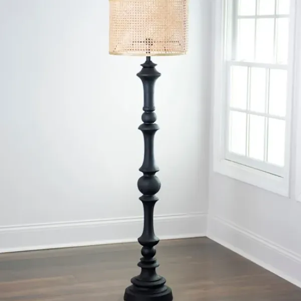 Floor Lamps-Kirkland's Home Savannah Floor Lamp With Cane Shade Black