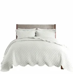 Quilts-Kirkland's Home Scalloped Crinkle 3-Pc. Full/Queen Quilt Set Ivory