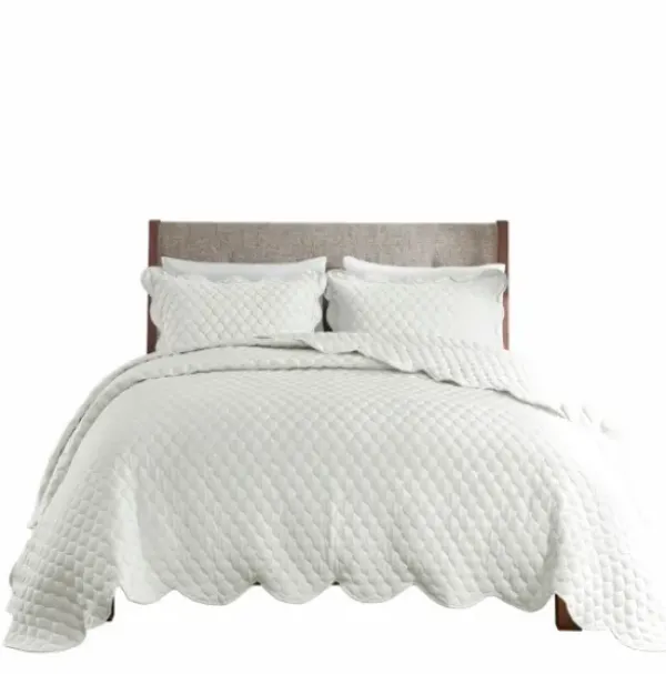 Quilts-Kirkland's Home Scalloped Crinkle 3-Pc. Full/Queen Quilt Set Ivory