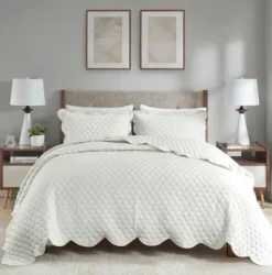 Quilts-Kirkland's Home Scalloped Crinkle 3-Pc. Full/Queen Quilt Set Ivory