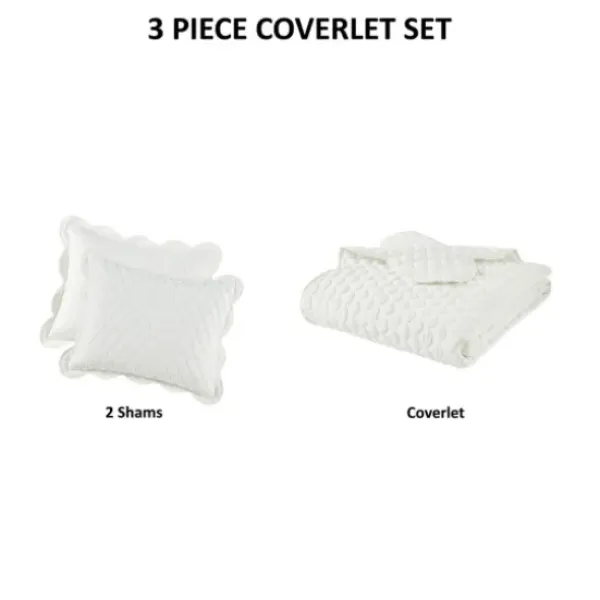 Quilts-Kirkland's Home Scalloped Crinkle 3-Pc. Full/Queen Quilt Set Ivory