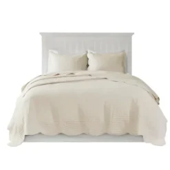 Bedspreads & Coverlets-Kirkland's Home Scalloped Monica 3-Pc. King Coverlet Set Ivory