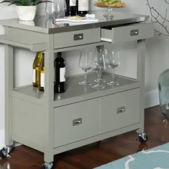 Kitchen Islands & Bar Carts-Kirkland's Home Scarlett Rolling 2-Door Steel Top Kitchen Cart