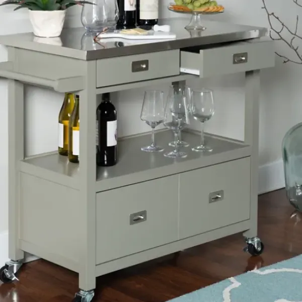 Kitchen Islands & Bar Carts-Kirkland's Home Scarlett Rolling 2-Door Steel Top Kitchen Cart