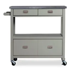 Kitchen Islands & Bar Carts-Kirkland's Home Scarlett Rolling 2-Door Steel Top Kitchen Cart