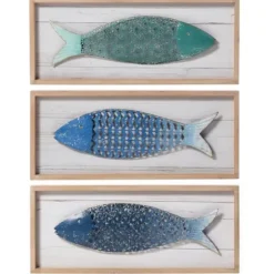 Wall Plaques-Kirkland's Home School Of Fish Wooden And Metal Plaques, Set Of 3 Blue