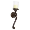 Sconces-Kirkland's Home Scrolled Wrought Iron And Glass Hurricane Sconce