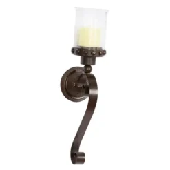 Sconces-Kirkland's Home Scrolled Wrought Iron And Glass Hurricane Sconce