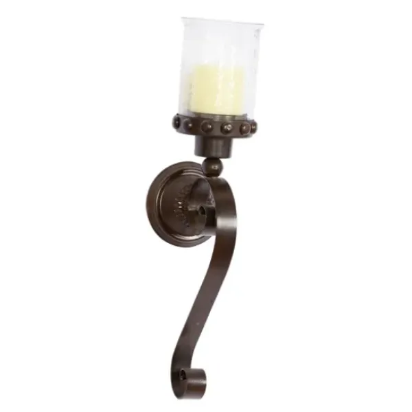 Sconces-Kirkland's Home Scrolled Wrought Iron And Glass Hurricane Sconce