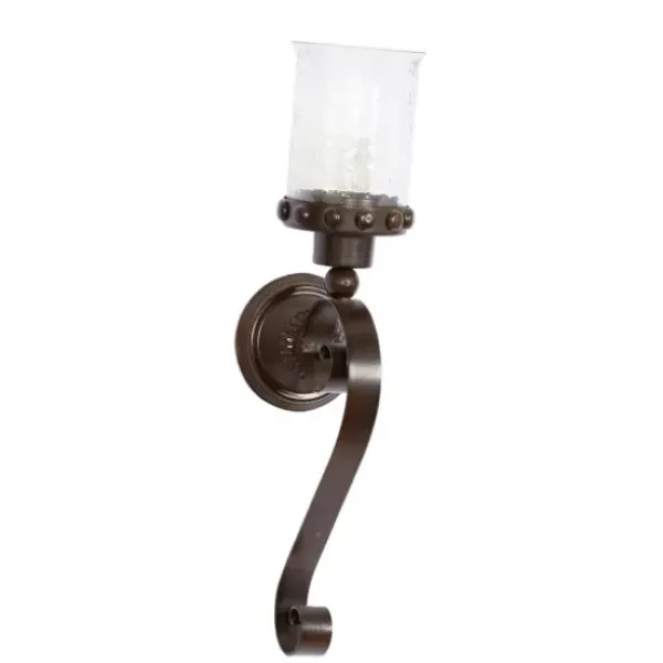 Sconces-Kirkland's Home Scrolled Wrought Iron And Glass Hurricane Sconce