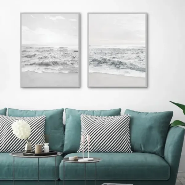 Framed Art-Kirkland's Home Seafoam Gentle Tides 2-Pc. Framed Wall Art Set Gray/White