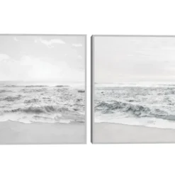 Framed Art-Kirkland's Home Seafoam Gentle Tides 2-Pc. Framed Wall Art Set Gray/White