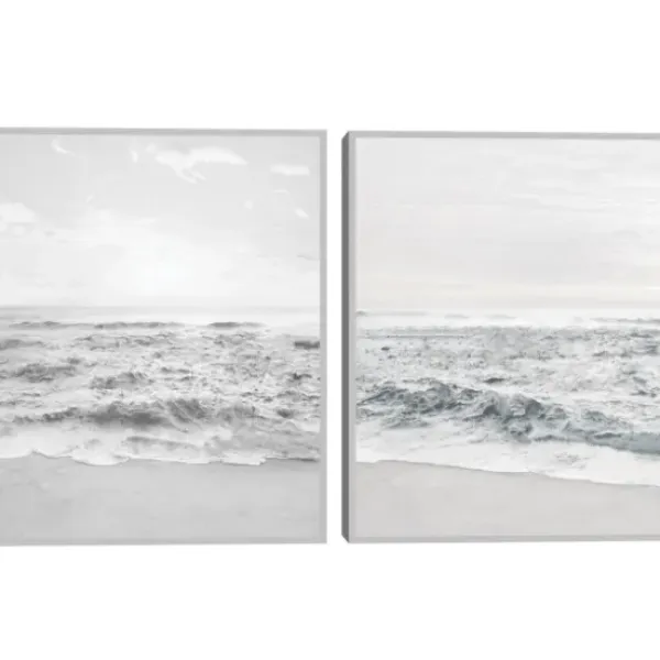 Framed Art-Kirkland's Home Seafoam Gentle Tides 2-Pc. Framed Wall Art Set Gray/White