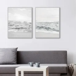 Framed Art-Kirkland's Home Seafoam Gentle Tides 2-Pc. Framed Wall Art Set Gray/White