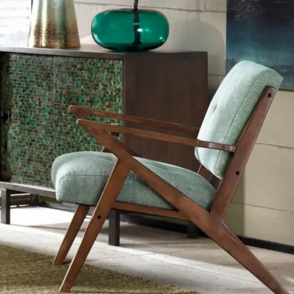 Accent Chairs-Kirkland's Home Seafoam Mid-Century Pecan Finish Accent Chair Blue/Green