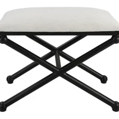 Benches & Ottomans-Kirkland's Home Seat And Black Metal Ottoman White