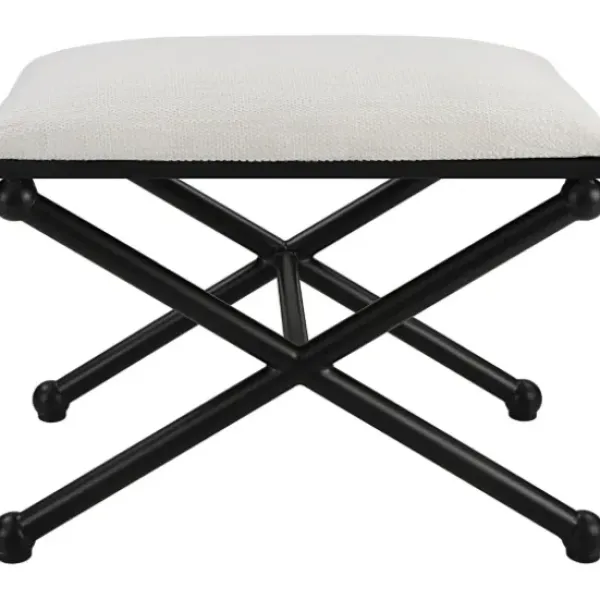 Benches & Ottomans-Kirkland's Home Seat And Black Metal Ottoman White