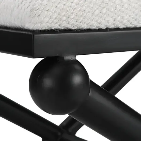 Benches & Ottomans-Kirkland's Home Seat And Black Metal Ottoman White