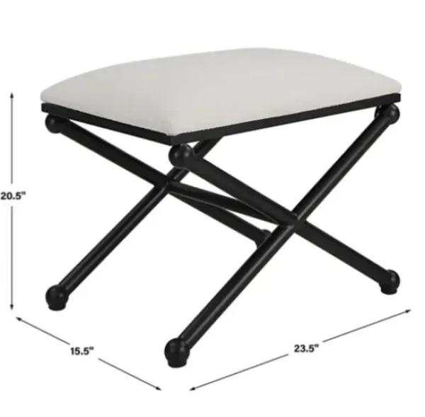 Benches & Ottomans-Kirkland's Home Seat And Black Metal Ottoman White