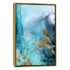 Framed Art-Kirkland's Home Seawall Waves Abstract Canvas Framed Art Blue/White/Gold