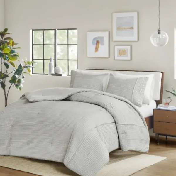 Comforters-Kirkland's Home Seersucker 3-Pc. Cali King Comforter Set Gray
