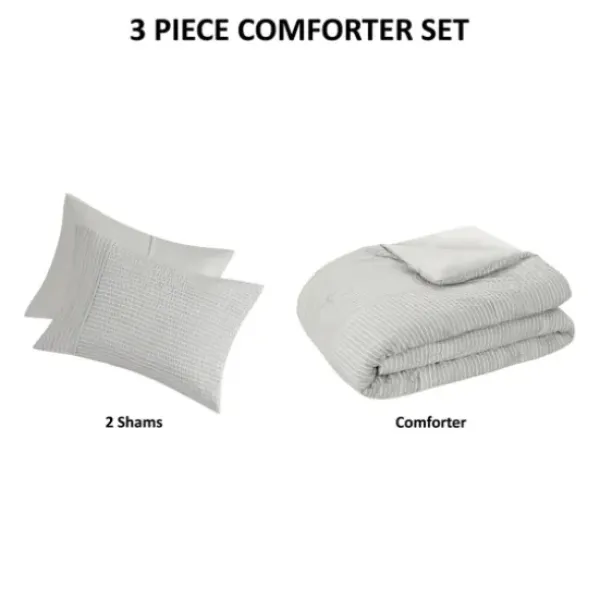 Comforters-Kirkland's Home Seersucker 3-Pc. Cali King Comforter Set Gray