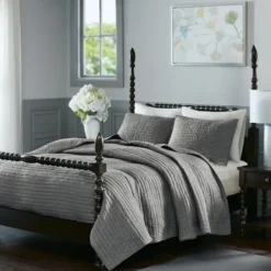 Bedspreads & Coverlets-Kirkland's Home Serene Quilted 3-Pc. Queen Coverlet Set Gray