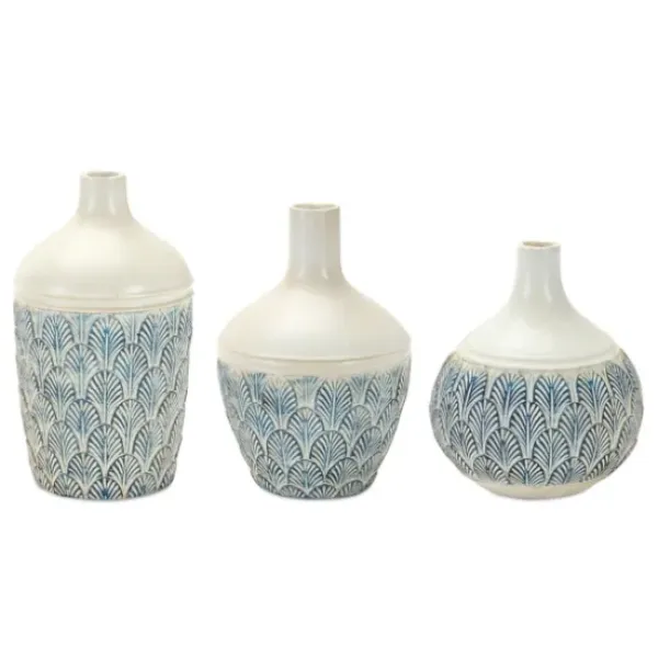 Vases-Kirkland's Home Shabby Chic Floral Scroll Pitcher Vase Ivory/Tan/Green