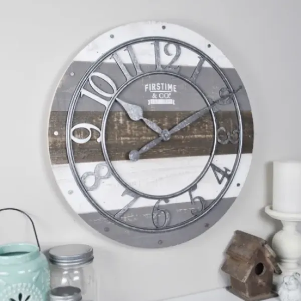 Clocks-Kirkland's Home Shabby Wood Plank Wall Clock