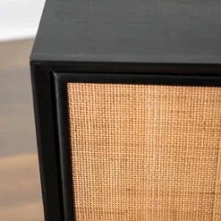Cabinets & Sideboards-Kirkland's Home Shelby And Natural Cane Cabinet Black