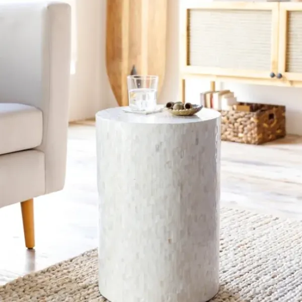 Accent & End Tables-Kirkland's Home Shell Cylinder Frame Accent Table White