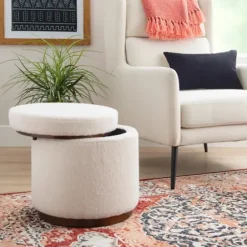 Benches & Ottomans-Kirkland's Home Sherpa Upholstered Storage Ottoman White