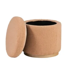 Benches & Ottomans-Kirkland's Home Sherpa Upholstered Storage Ottoman Tan