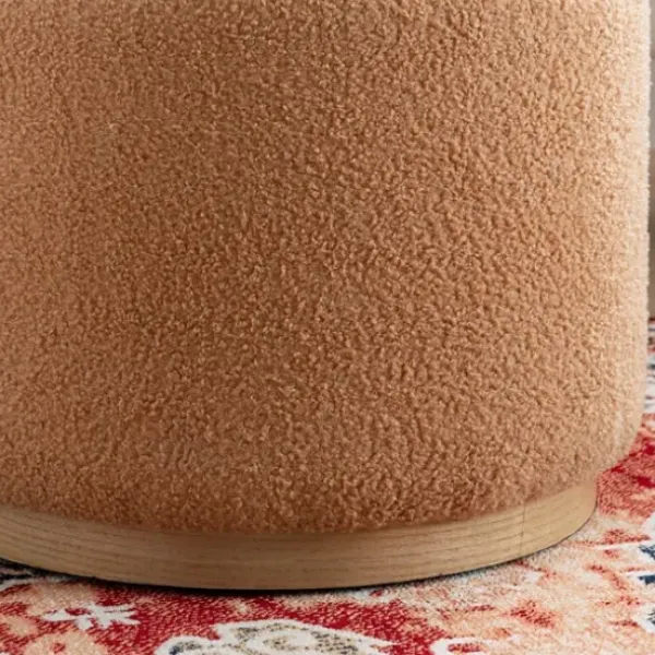 Benches & Ottomans-Kirkland's Home Sherpa Upholstered Storage Ottoman Tan
