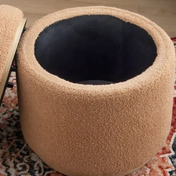 Benches & Ottomans-Kirkland's Home Sherpa Upholstered Storage Ottoman Tan