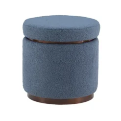 Benches & Ottomans-Kirkland's Home Sherpa Upholstered Storage Ottoman Blue