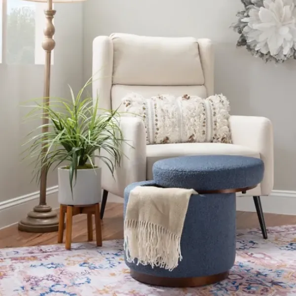 Benches & Ottomans-Kirkland's Home Sherpa Upholstered Storage Ottoman Blue