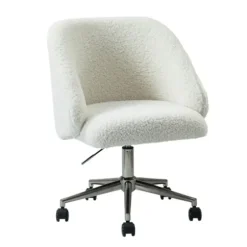 Office Furniture-Kirkland's Home Sherpa Upholstered Swivel Office Chair White